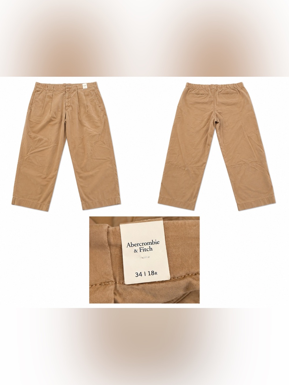 Abercrombie & Fitch NWT Pleated Wide Leg Cuffed Pants Tan Size 34 / 18R